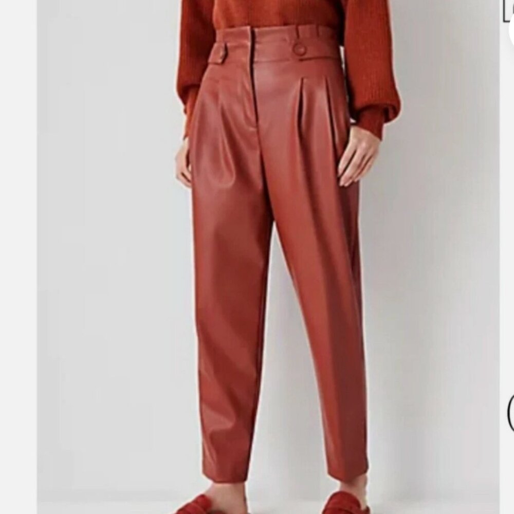 NWT Ann Taylor Faux Leather Paperbag Ankle Pants SIze 4
